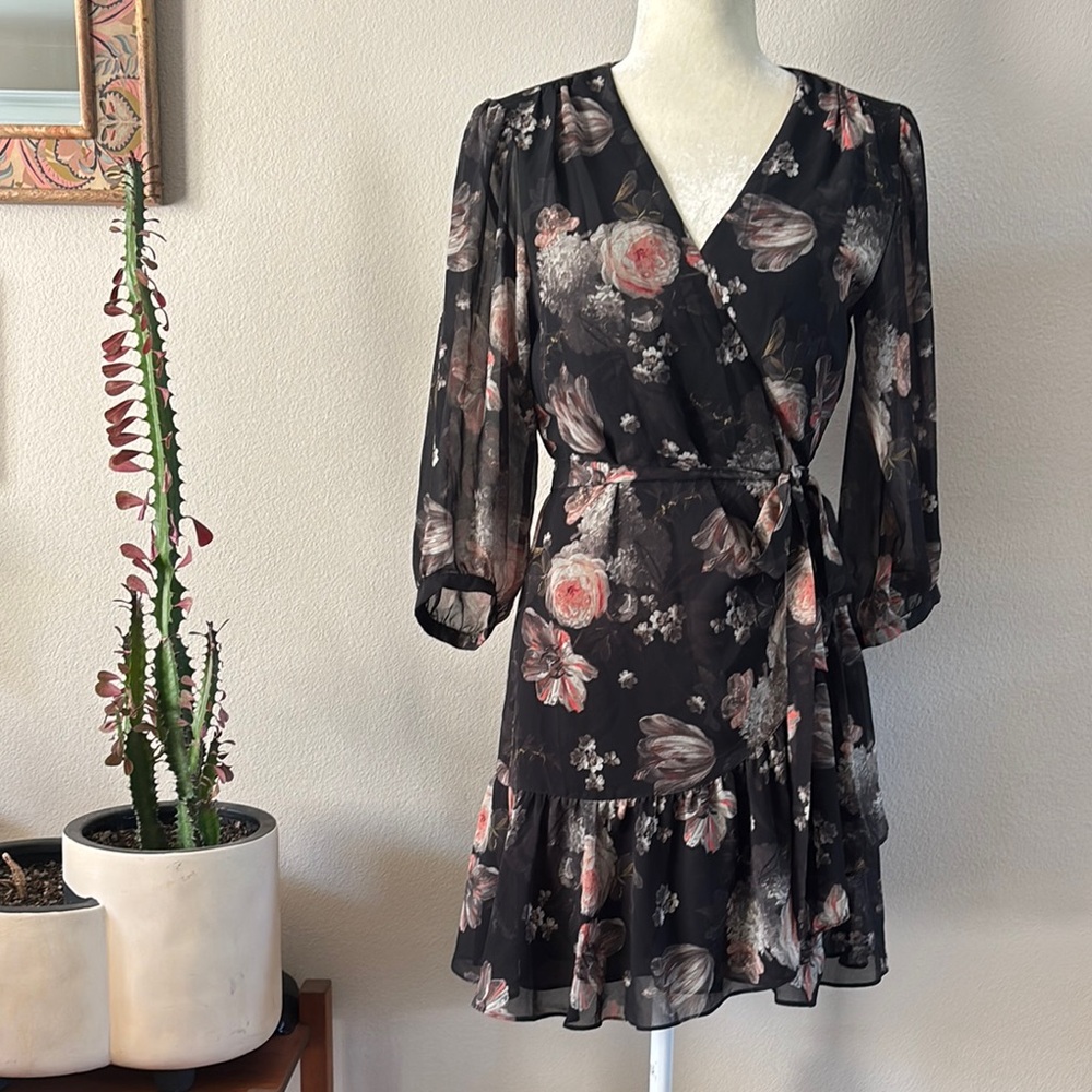 All Saints Floral Black Wrap Dress!